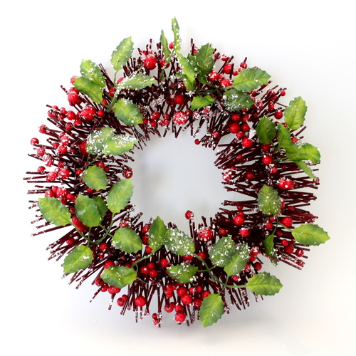 35/42cm Christmas XMAS Large Red Berry Wreath w Holly Snow Wall Door Decoration [Design: 35cm]