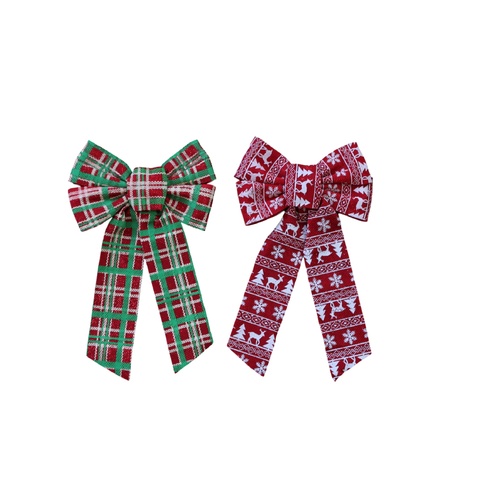 4x Christmas Xmas Fabric Tartan Bow Window Wreath Tree Topper Decoration 21x35cm