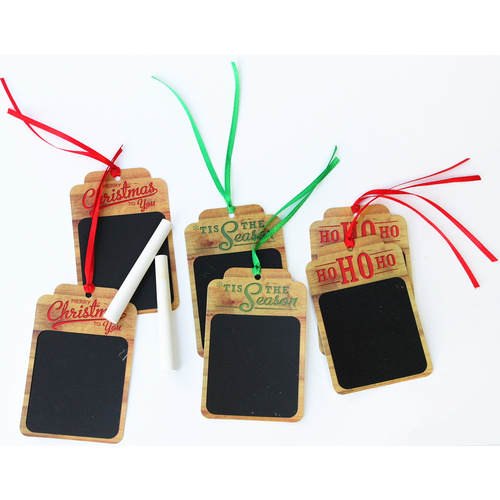 Set of 12 Christmas Blackboard Chalk Board XMAS Gift Tags Labels w Chalk