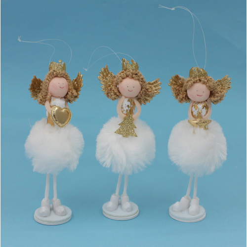 3x Christmas Xmas Angels Standing Fairy Gold Silver Tree Hanging Ornament Decor [Colour: Gold]