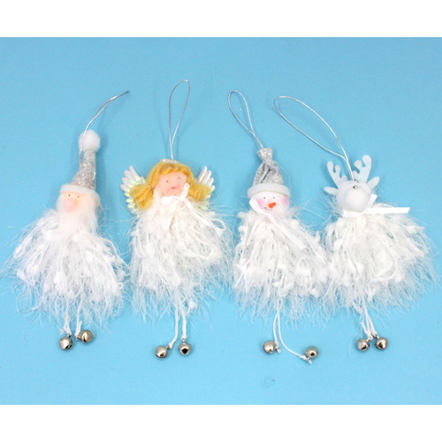 8x Christmas Xmas Tree Ornaments Bells Angel Reindeer White Hanging Decor