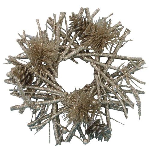 Christmas Xmas Gold Glitter Branch Wreath Pine Cones Door Decor 25/35cm [Size: 25cm]