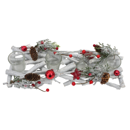 Christmas Xmas Branches Candle Holder Berry Frosted Pine Table Décor [Design: B]