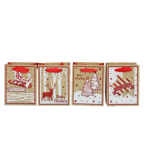 12x Christmas Gift Bags Cardboard Paper Bags w Foil S M L XL Bottle High Quality [Size: S] [Design: P]
