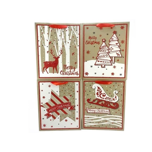 12x Christmas Gift Bags Cardboard Paper Bags w Foil S M L XL Bottle High Quality [Size: M] [Design: P]