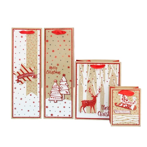 12x Christmas Gift Bags 5 sizes S M L XL Bottle Premium High Quality [Size: Bottle] [Design: P]