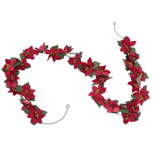 180cm Christmas Red Velvet Artificial Poinsettia Garland Leaves Vine Xmas Décor