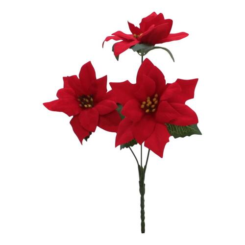 4x Bunches Red Christmas Poinsettia 3 heads Bush Artificial Flowers Plant Décor