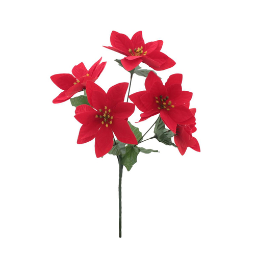 4x Bunches Red Christmas Poinsettia 5 heads Bush Artificial Flowers Plant Décor [Design: Traditional Red]
