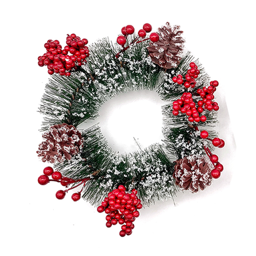 Christmas Snowy Red Berry Wreath Door Candle Ring Decoration Table Centrepiece [Design: B]