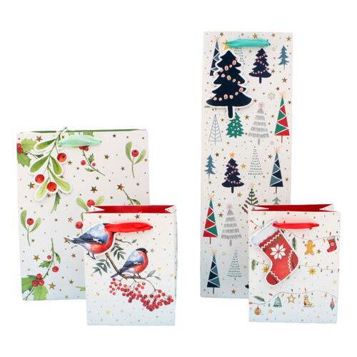 12x Christmas Gift Bags Cardboard Paper Bags w Foil S M L XL Bottle High Quality [Size: S] [Design: O]