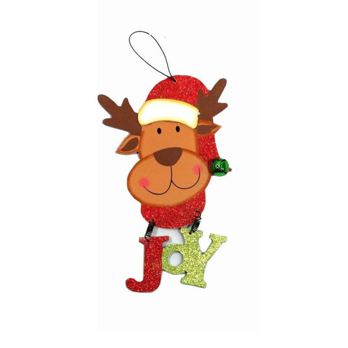 Christmas Xmas Hanging Decoration Décor w Glitter & Bell - Santa Reindeer [Design: Reindeer] 