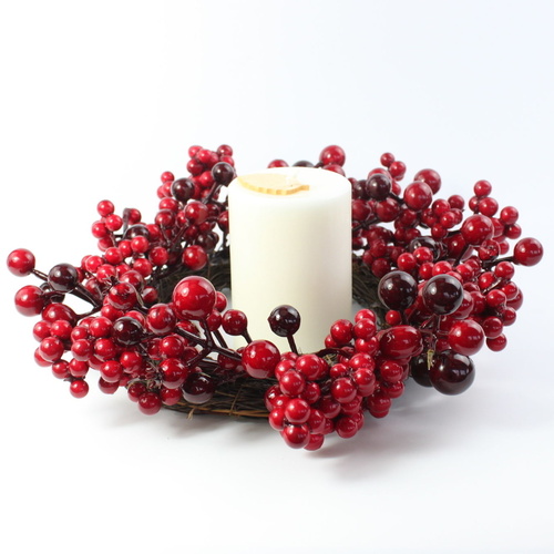 25cm 10" Christmas Red Berry Wreath Xmas Table Candle Holder Decor Centrepiece