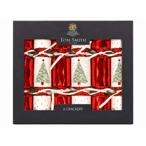 Tom Smith 6 Christmas Crackers Bon Bons 20cm Red White Xmas Table Party