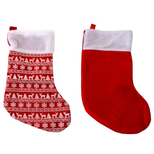 6x 40cm Christmas Stockings Hanging Sock Gift Bag Decoration Red White Reindeer