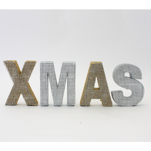 Set of Gold & Silver Jewelled Christmas XMAS Block Words Sign Decoration 46cm