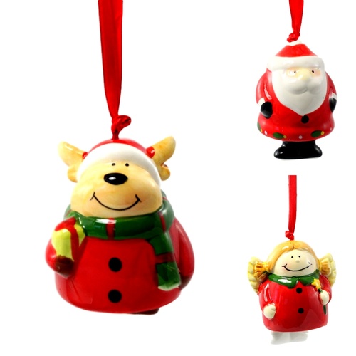 Set of 3 Christmas Xmas Ceramic Hanging Tree Ornament Decoration Gloss Finish