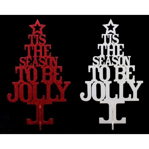 MDF Glitter Christmas Tree Words Xmas Table Décor Season to be Jolly Merry 34 cm [Colour: Red] [Design: Season to be Jolly] 