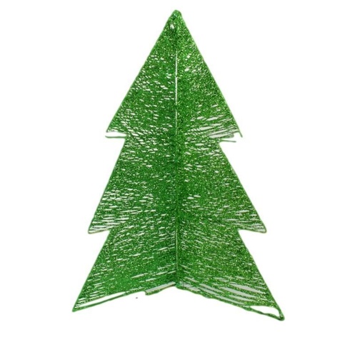 60cm Christmas Tree Wire w Glitter Metal Fold Out 3 Sides Xmas Décor Decoration [Design: Green] 