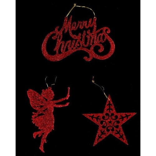 14x Christmas Tree Ornament Hanging Decoration w Glitter Red Star Fairy Merry