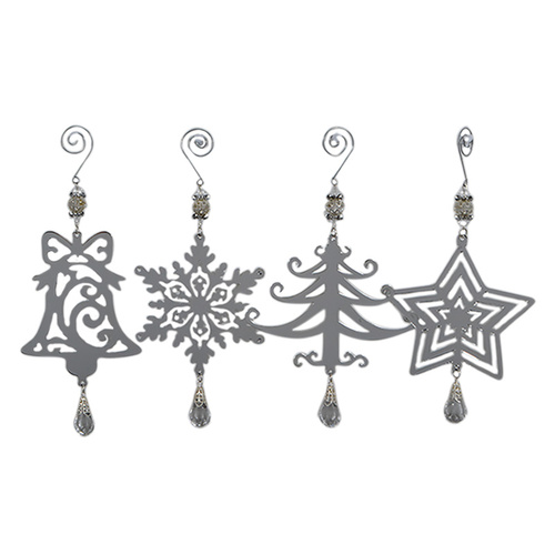 4x Christmas Metal Tree Ornament w Pendant Tree Decoratio Hanging Decor
