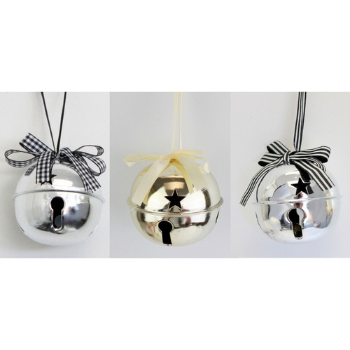 6x Christmas Xmas Jingle Bell Gold Silver Hanging Decoration Tree Ornament 8cm