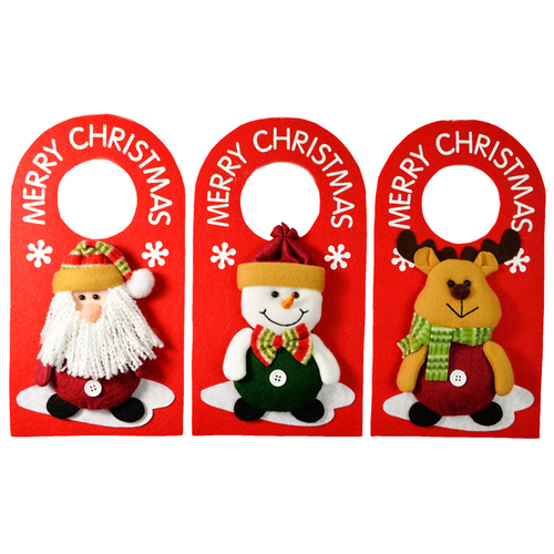 3x Merry Christmas Xmas Red Felt 3D Door Hanger Santa Hanging Decor