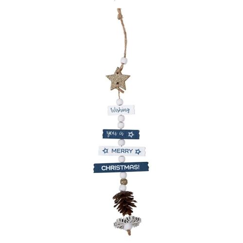 Christmas Wooden Tree Hanging Ornament Door Wall Decoration Decor Blue Nautical [Design: Merry Christmas]