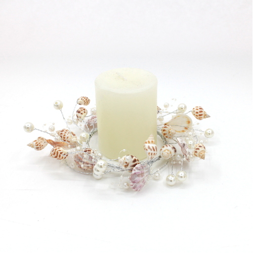 Christmas Sea Shells Pearl Candle Wreath Ring Table Decor Centrepiece 20cm