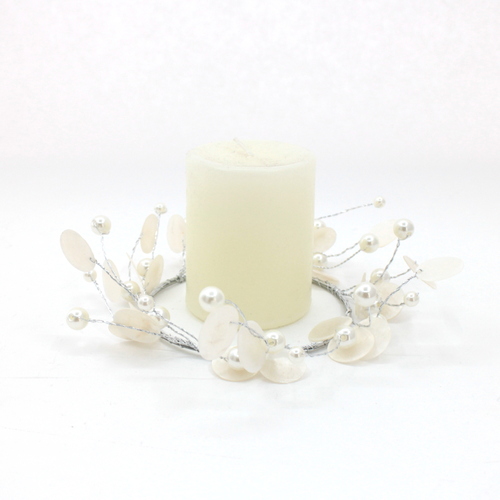 Christmas White Shells Pearl Candle Wreath Ring Table Wedding Decor 20cm