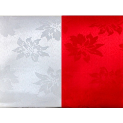 Christmas Damask Fabric Tablecloth Red White Xmas Flowers Table Decor 150x225cm [Design: White] 