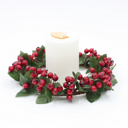 2x Christmas Red Berry Candle Holder Table Centrepiece Decoration Mini Wreath [Design: 21cm]