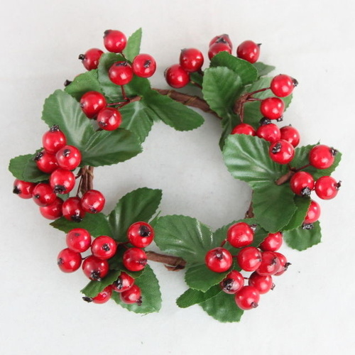 2x Christmas Red Berry Candle Holder Table Centrepiece Decoration Mini Wreath [Design: 15cm] 