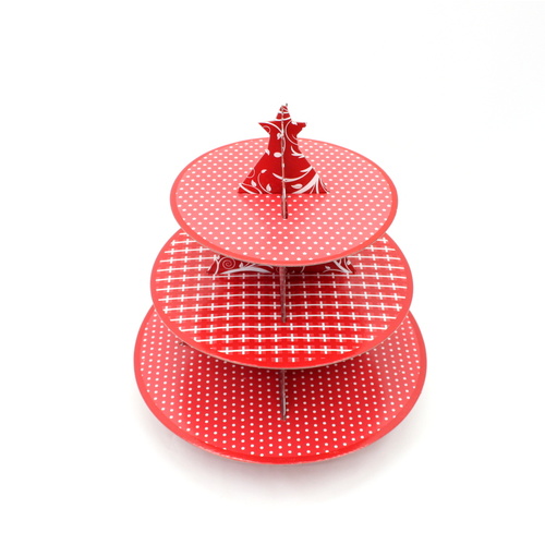 2x Christmas Xmas 3 Tier Cupcake Cup Cake Stand Holder Xmas Table Decoration [Design: Red & White]