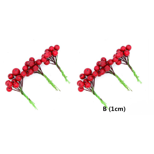 12x Christmas XMAS Red Berry Cranberry Picks Stems Wreath Home Decoration Craft [Design: B (1cm)]