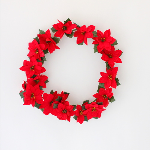 45cm Christmas Red Poinsettia Flower Wreath XMAS Home Wall Door Decoration