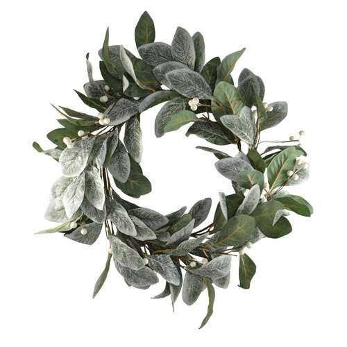 40cm Christmas Wreath White Holly Berry Leaves w Glitter Door Wall Decoration