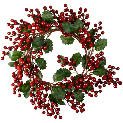 44cm Christmas Red Berry Wreath Holly Leaves Door Wall Decoration Decor 17in