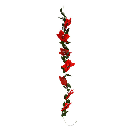 2m Christmas Red Artificial Poinsettia Garland Leaves Vine Xmas Decor
