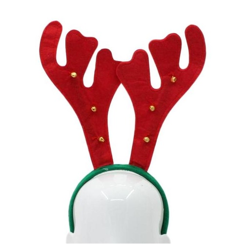 Adult Kids Christmas Xmas Novelty Headband Hat Costume Hair Clip Reindeer Santa [Design: Antlers w Bells A (Red)  ]
