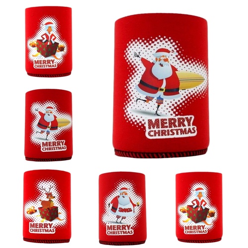 6x Christmas Stubby Holder Beer Bottle Can Drink Cooler Xmas Santa Reindeer Red