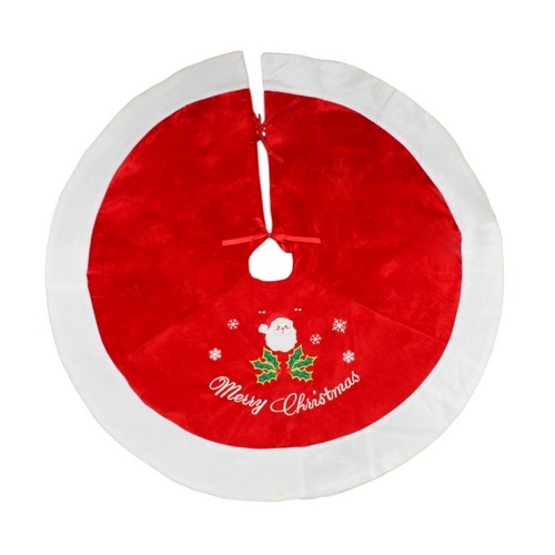96cm Christmas Plush Velvet Tree Skirt w Santa Claus Embroidery 2 Layers Premium