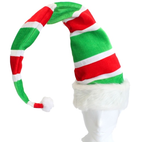 Adult Unisex Christmas Xmas Novelty Hat Party Wear - Tree Rudolf Santa [Name: Long Curly Striped Candy Cane Hat (Green)]