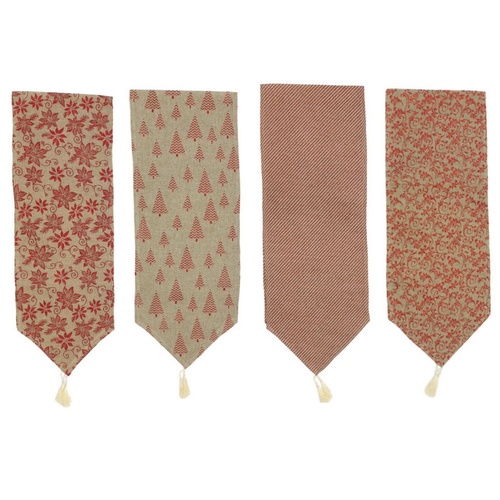 Christmas XMAS Burlap Hessian Table Runner w Red Gold Glitter Tassel 32x180cm [Design: Elegance] [Colour: Gold]