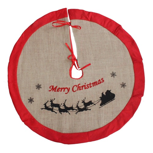 84cm Christmas Burlap Hessian Natural XMAS Tree Skirt Santa Reindeer Floor Decor