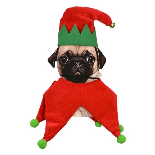 Pet Dog Cat Christmas Costume Elf Suit Puppy Hat Xmas Holiday Clothes