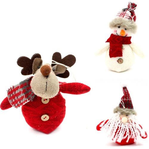 3x Christmas Plush Tree Ornaments Hanging Decoration Santa Snowman Reindeer