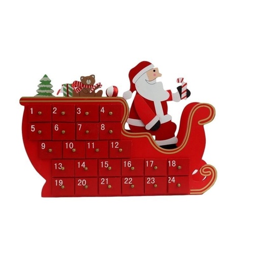 Wooden Christmas Advent Countdown Calendar Decoration Santa Sleigh Tree House
