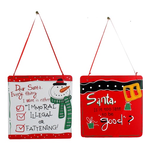Set of 2 Christmas XMAS Hanging Plaque Signs Door Wall Decoration Dear Santa