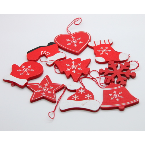 18pcs Christmas Wooden Hanging Tree Ornament Xmas Decoration Craft Red White